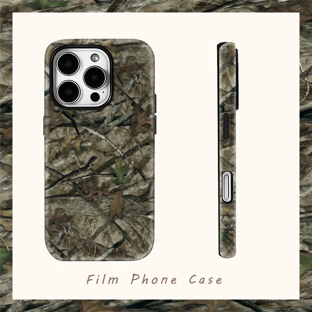Custodia per telefono mimetica con foglie di ramo per IPhone 16 15 14 13 12 11 X XS XR XSMAX 7 8 Pro Max Plus Cover posteriore a doppio strato
