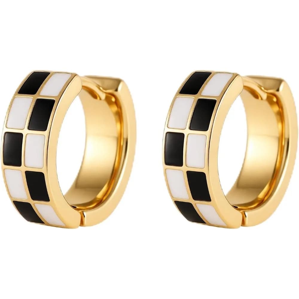 Hoop Cartilage Earrings - White & Black Enamel Hypoallergenic in Gold & Silver Tones