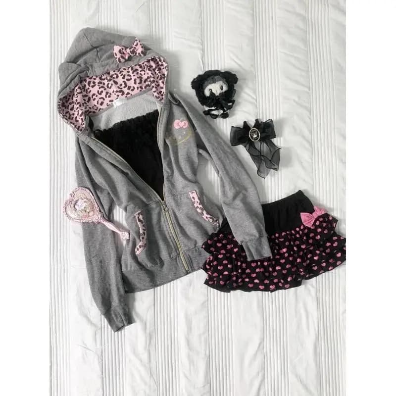 Cappotto da donna Sanrio Hello Kitty, felpa con cappuccio, pullover, felpa in pile, stile casual giapponese vintage, grigio rosa