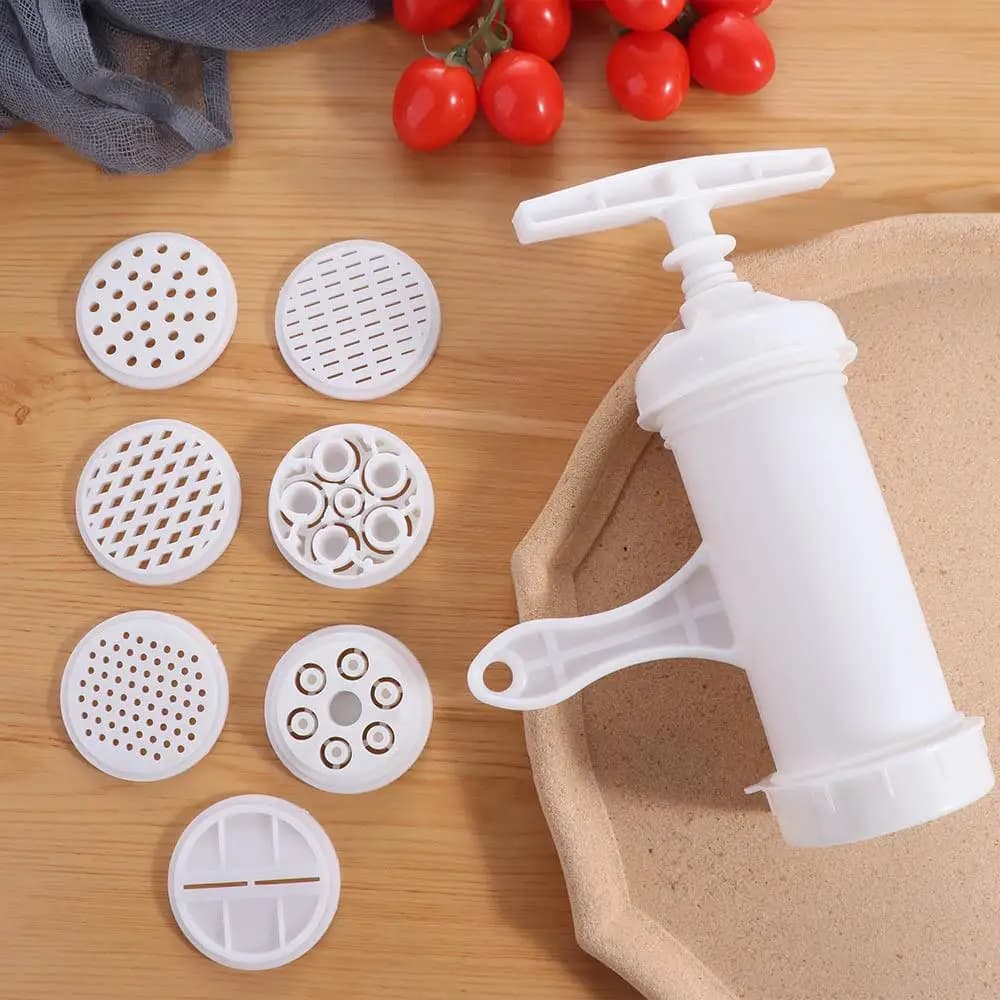 Pentole Pressa per noodle in plastica Macchina manuale per fare noodle bianchi con 7 stampi per stampa diversi Creatore di pasta Cucina per principianti