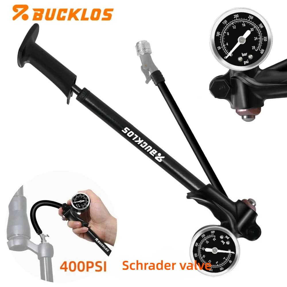 BUCKLOS CNC Mini Bike Pump Max 400PSI 360 Rotating Hose Pivot Mount Bracket Ultralight Schrader valve Bike Air Inflator