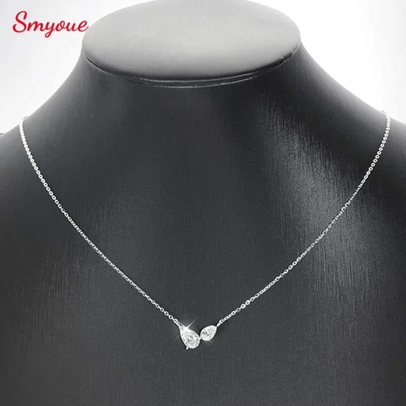 Smyoue Pear Cut All Moissanite Necklace for Women 2 Gems Lab Diamond Female Pendant 100% 925 Sterling Silver Jewelry Wholesale