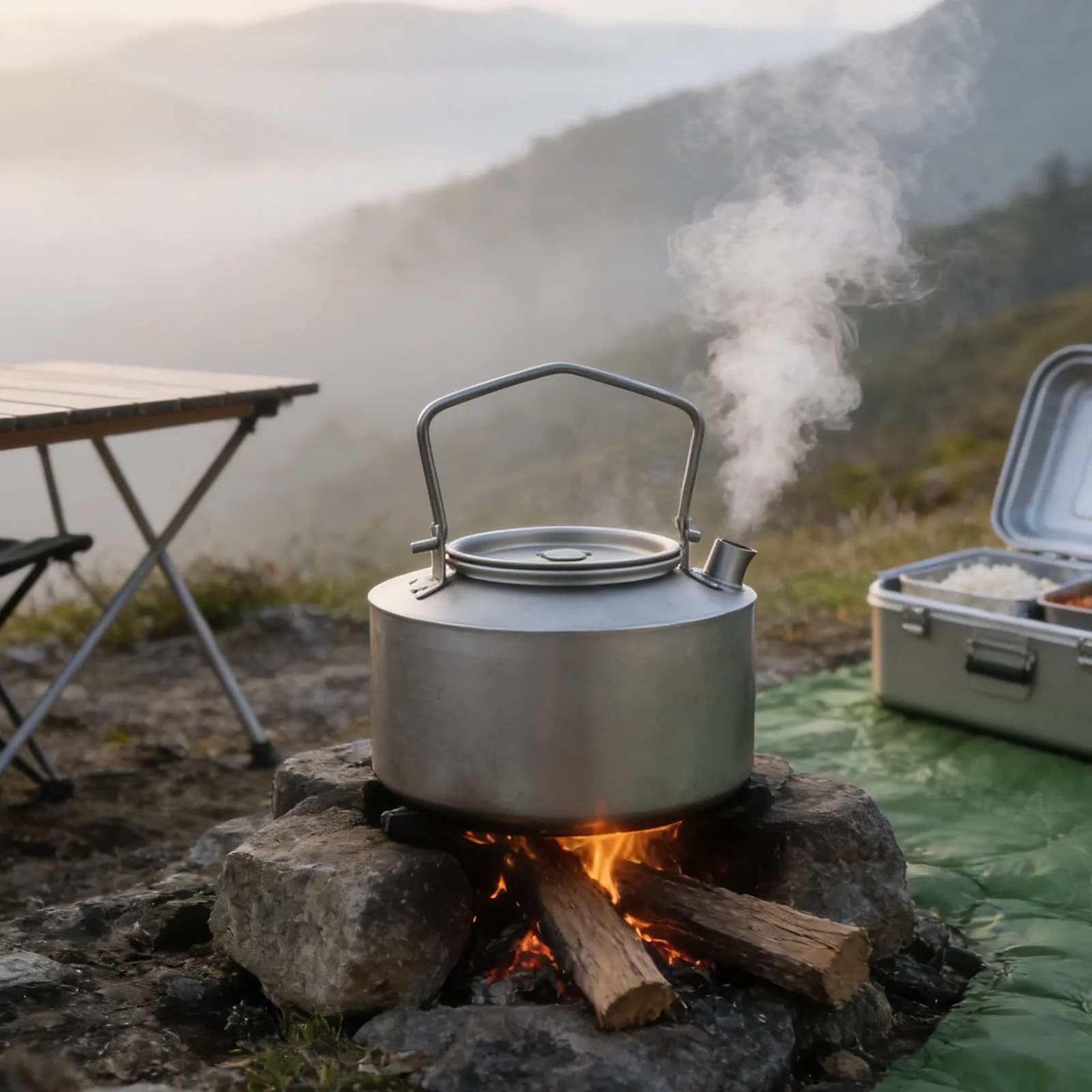 980ml Titanium Pure Ice/Hope Style, Ultralight Teapot with Foldable Handle, Camping Accessories
