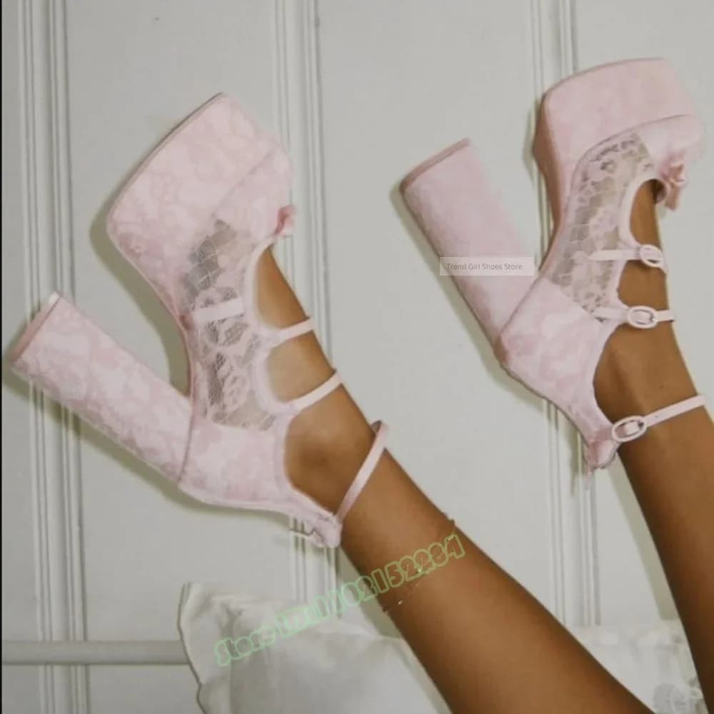 Sandali con cinturini in rete con plateau Fibbie Tacchi alti robusti solidi Sandali con nodo a fiocco Scarpe sexy da donna Scarpe firmate casual per feste estive