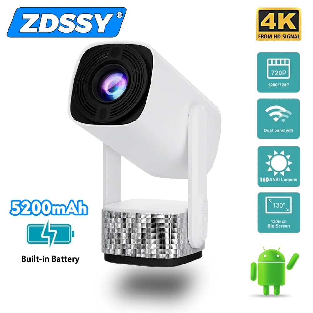 Proiettore ZDSSY 4K K2 Smart Android11 Batteria incorporata Altoparlante Bluetooth WIFI Messa a fuoco automatica Keystone Stile libero per film all'aperto