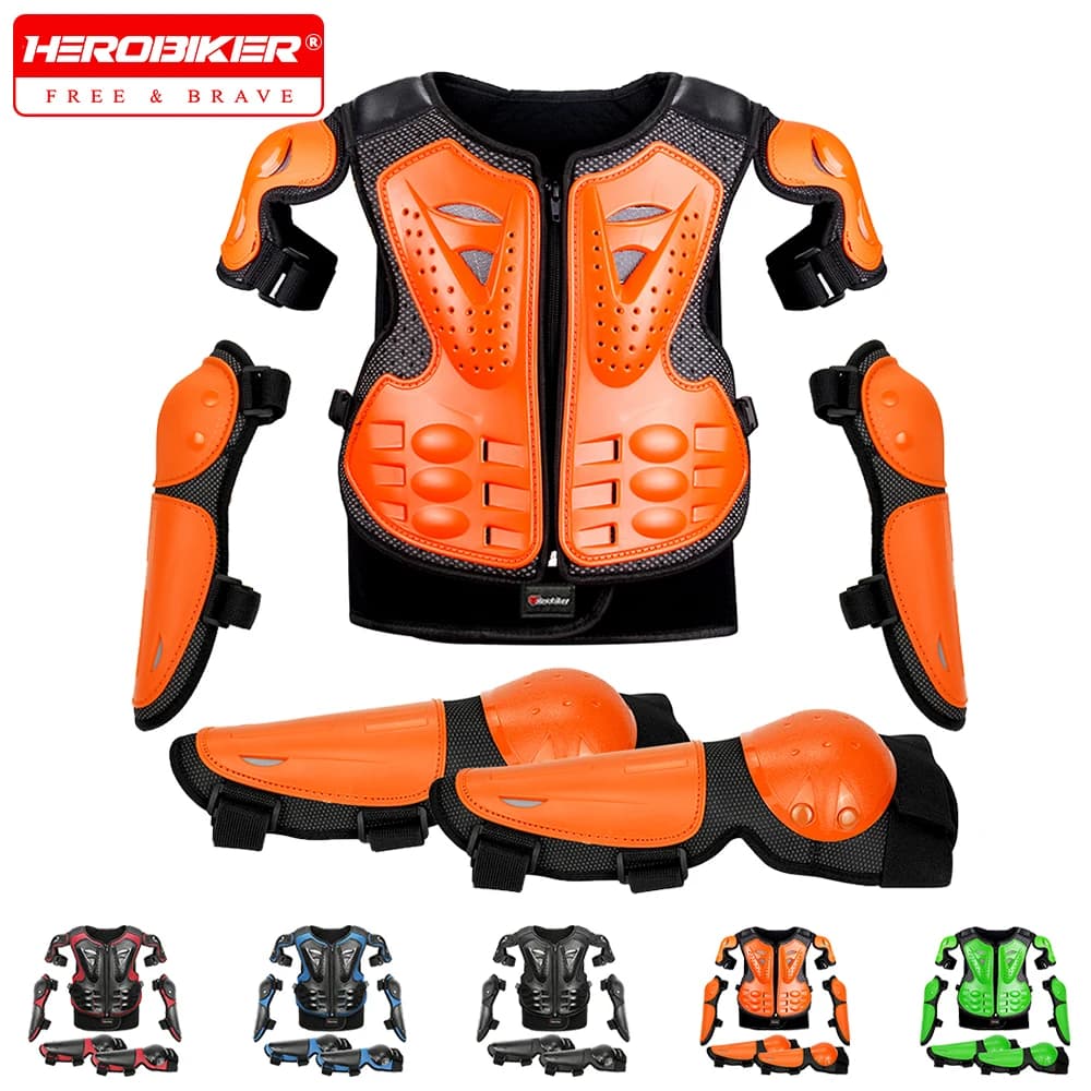 Armatura da motociclista Protezione gilet pettorale per bambini Giacca da equitazione per motocross Armature protettive Ginocchiere per moto Armatura completa per moto