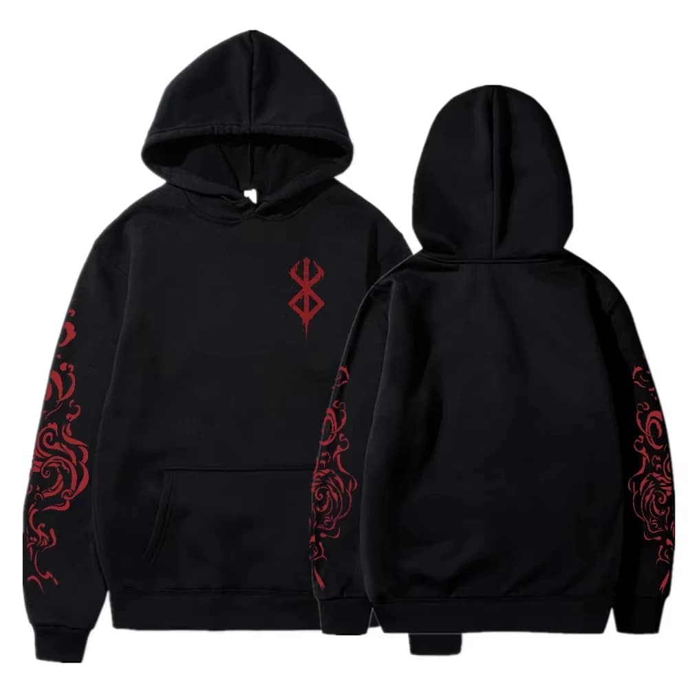 Felpe con Cappuccio Berserk Anime con Stampa Acida, Moda Unisex, Manica Lunga, Stile Harajuku Goth, Abbigliamento Estetico Streetwear, Maglione Oversize