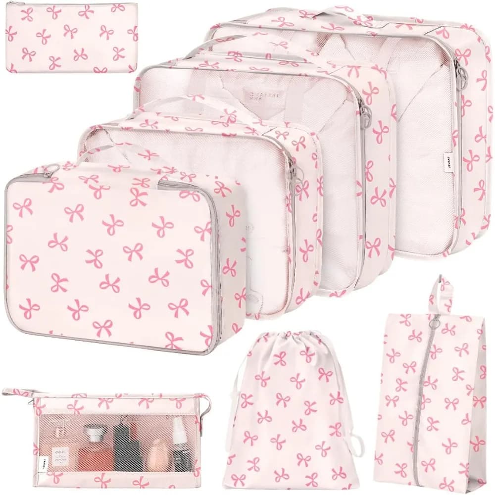 Set di 8 Cubi Organizzatori per Valigie, Organizer per Valigie con Scomparti per Scarpe, Cosmetici, Vestiti, Accessori, Borse per Bagagli da Viaggio