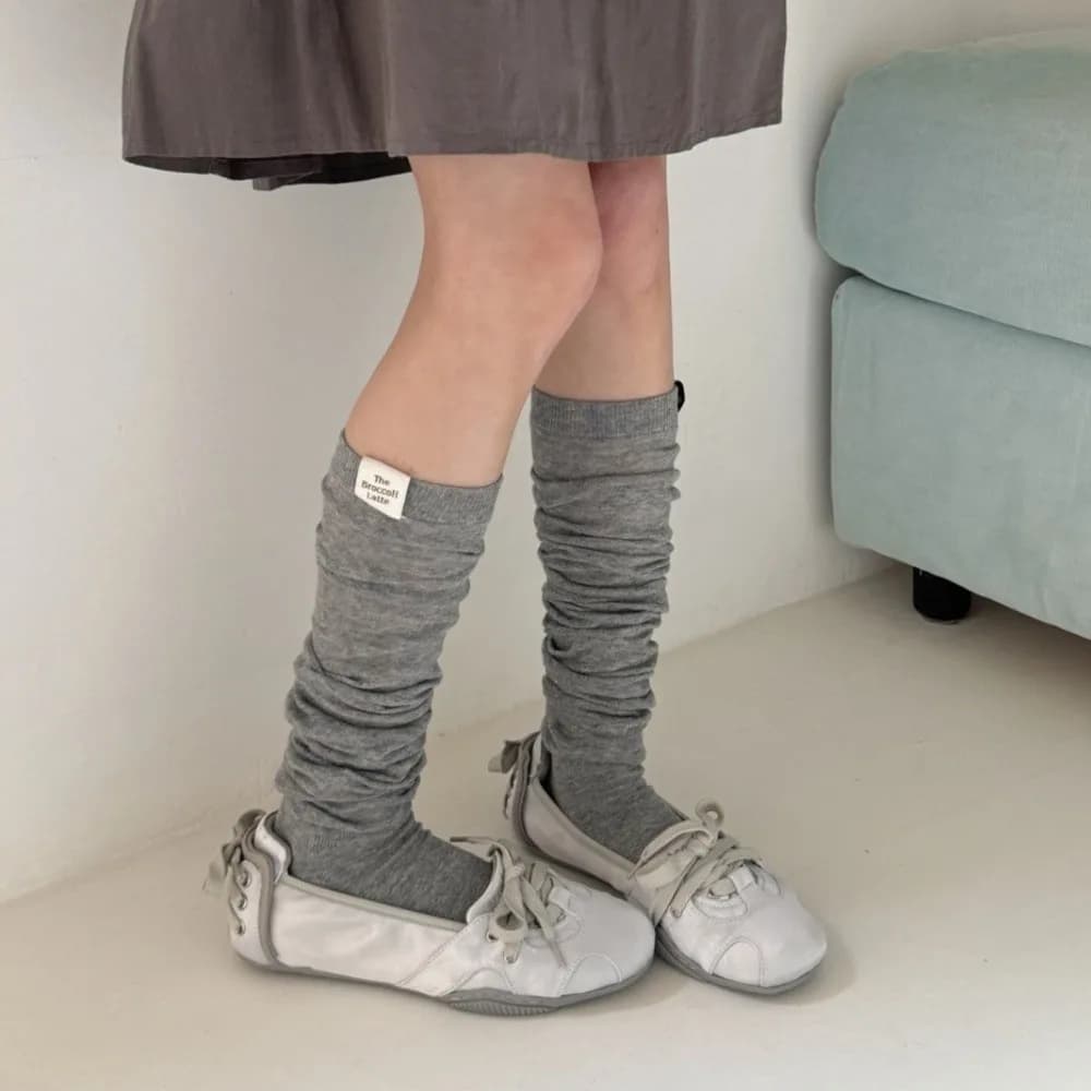 1Pair Korean Fashion Knitted Mesh Thigh High Socks Breathable Solid Color Calf Socks Anti-Slip Knee High Socks Women