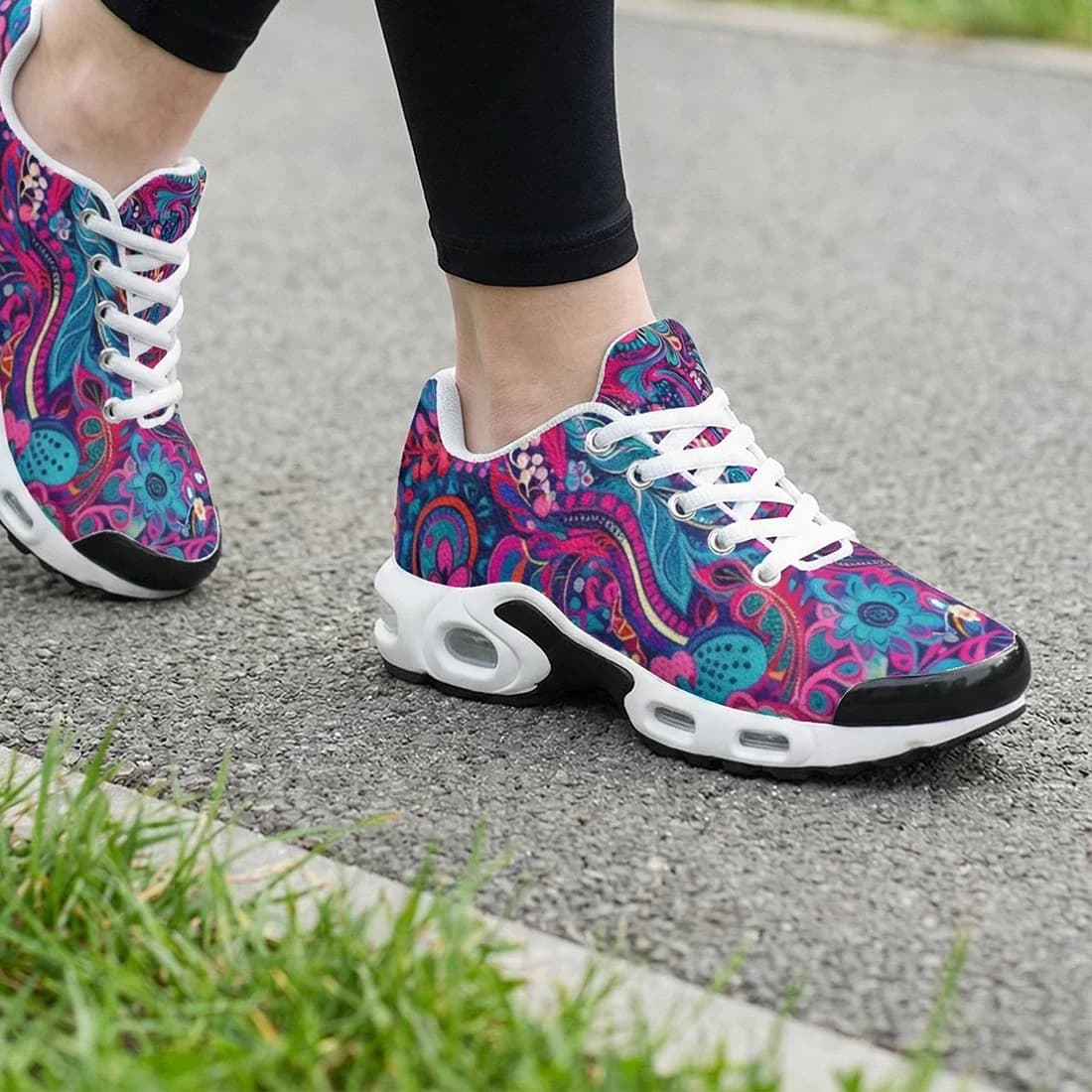 Scarpe sportive casual in stile tradizionale polacco viola, con ammortizzazione ad aria, tomaia in rete traspirante, sneakers atletiche per uomo e donna.