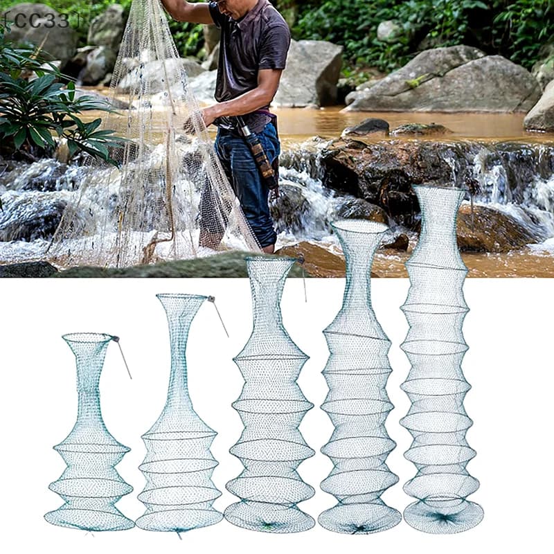 maveraCC33 Rete da pesca 3/5/8/10 strati Portatile pieghevole Maglia di nylon ad asciugatura rapida Cestino da pesca Gabbia per gamberetti in acciaio morbido Gabbia per pesci