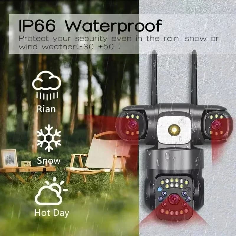 Telecamera WiFi PTZ da 15 MP con tre lenti Tre schermi Visione notturna a colori Telecamera IP di sicurezza esterna Telecamera di sorveglianza CCTV App V380