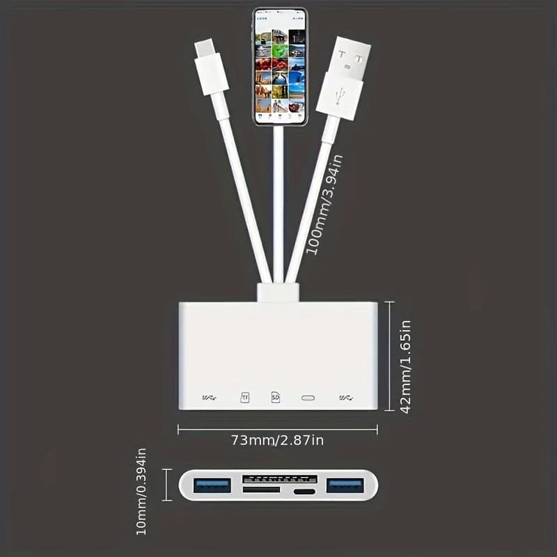 1 lettore di schede di memoria 5 in 1 per PC, adattatore USB e lettore di schede SD per iPhone/iPad, supportd/Micro SD/SDHC/SDXC/MMC