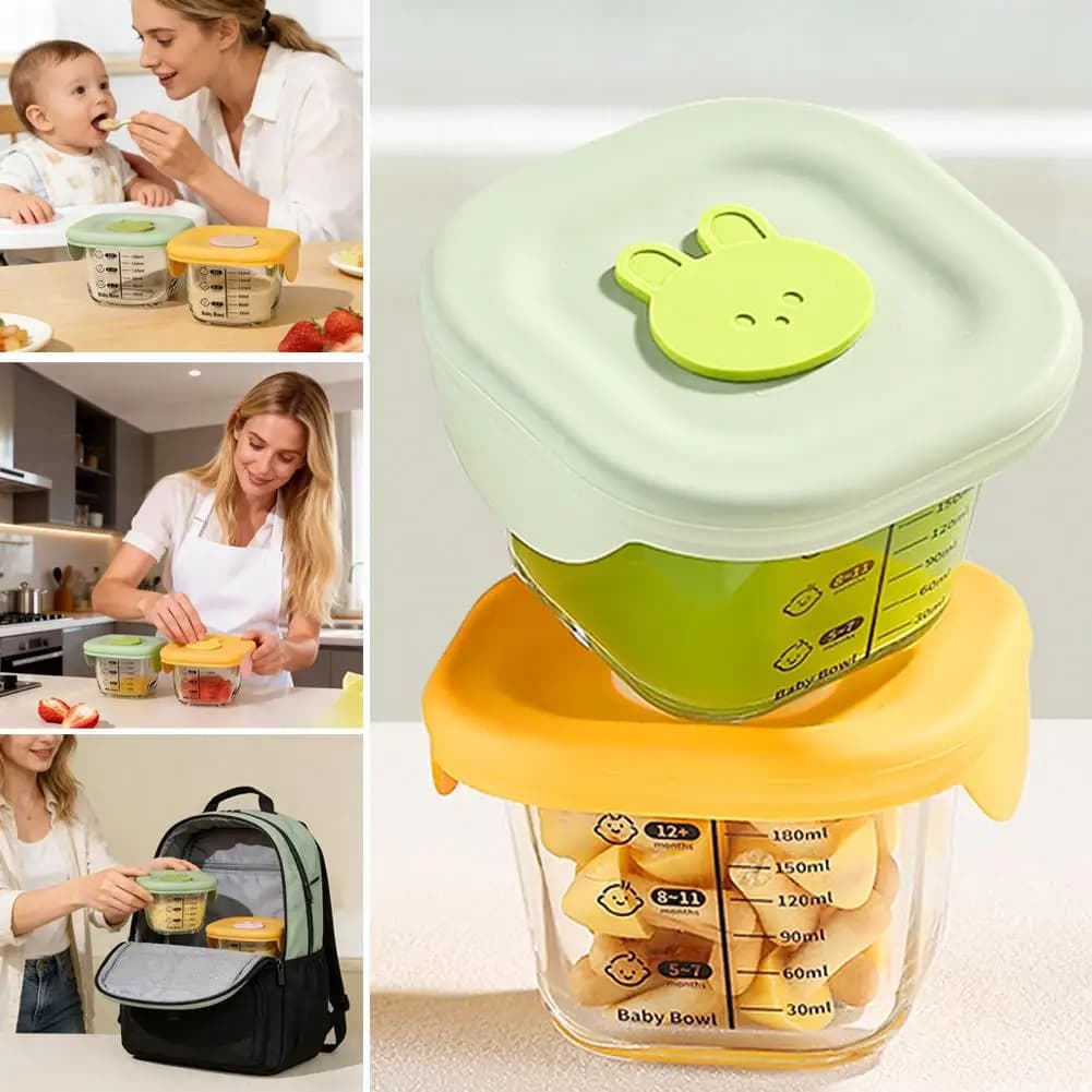 2 Pezzi Contenitore in Vetro per Cottura a Vapore, Contenitore per Alimenti per Bambini, Piatto per Uova e Budino, Scatola per Freschezza Infantile, Adatto al Microonde, Preparazione Pasti