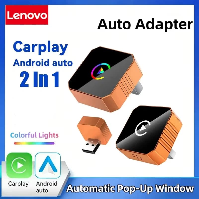 Lenovo Wireless CarPlay Android Auto Adapter 2 In 1 Car Infotainment Box 2026 Plug Play Fast Auto-Reconnect AI Smart Box NEW