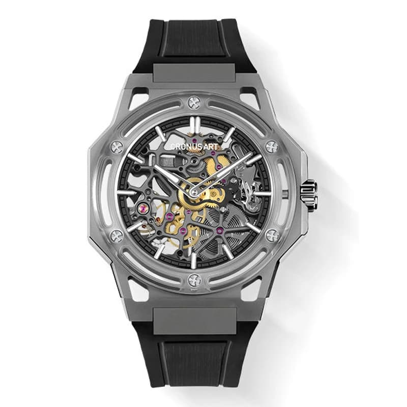 CRONUSART Men Automatic Watch Luxury 42mm Titanium Mechanical Wristwatch Luminous Sapphire Mirror Skeleton Dial FKM Strap