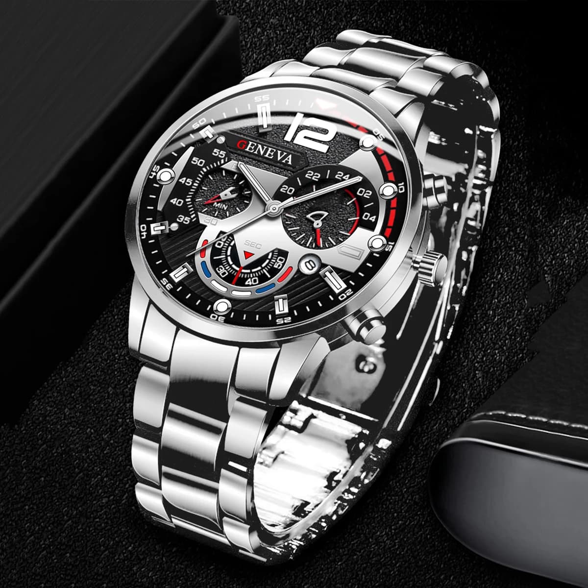 Men's Fashionable Quartz Analog Wrist Watch With Stainless Steel Strap With Calendar