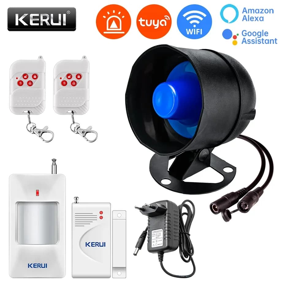 KERUI Tuya 120db WIFI Altoparlante Corno Sirena Domestica Kit di Allarme Sistema di Sicurezza Antifurto con Rilevatore di Movimento A Infrarossi Sensore Porta Sirena