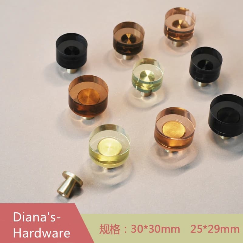 Maniglie Rotonde in Ottone e Vetro Cristallo Colorato per Armadietti, Cassetti e Mobili da Cucina