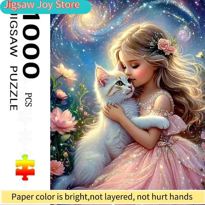 Puzzle grande per adulti, adatto per famiglie e amici - 70,0x50,01 cm, Ragazza Gatto da colorare, sfida di livello intermedio per il cervello