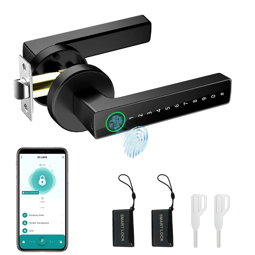 Deadbolt Digital Fingerprint Electric Password Key Smart Tuya BLE Remote Wood Door Aluminum Alloy Black Cloud Handle Smart Lock