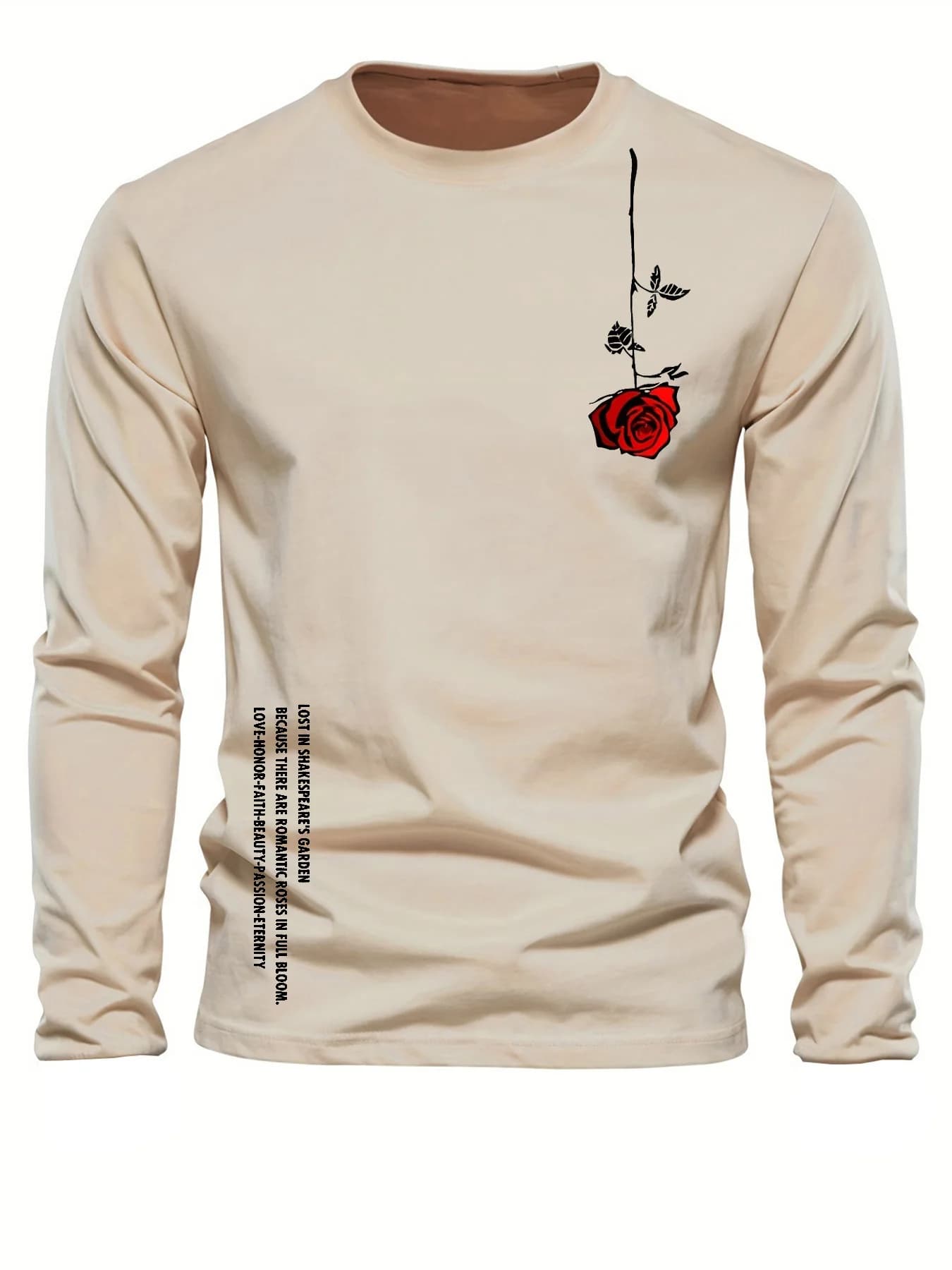 100% pure cotton, casual loose long sleeve t-shirt with pink letters printed spring and autumn