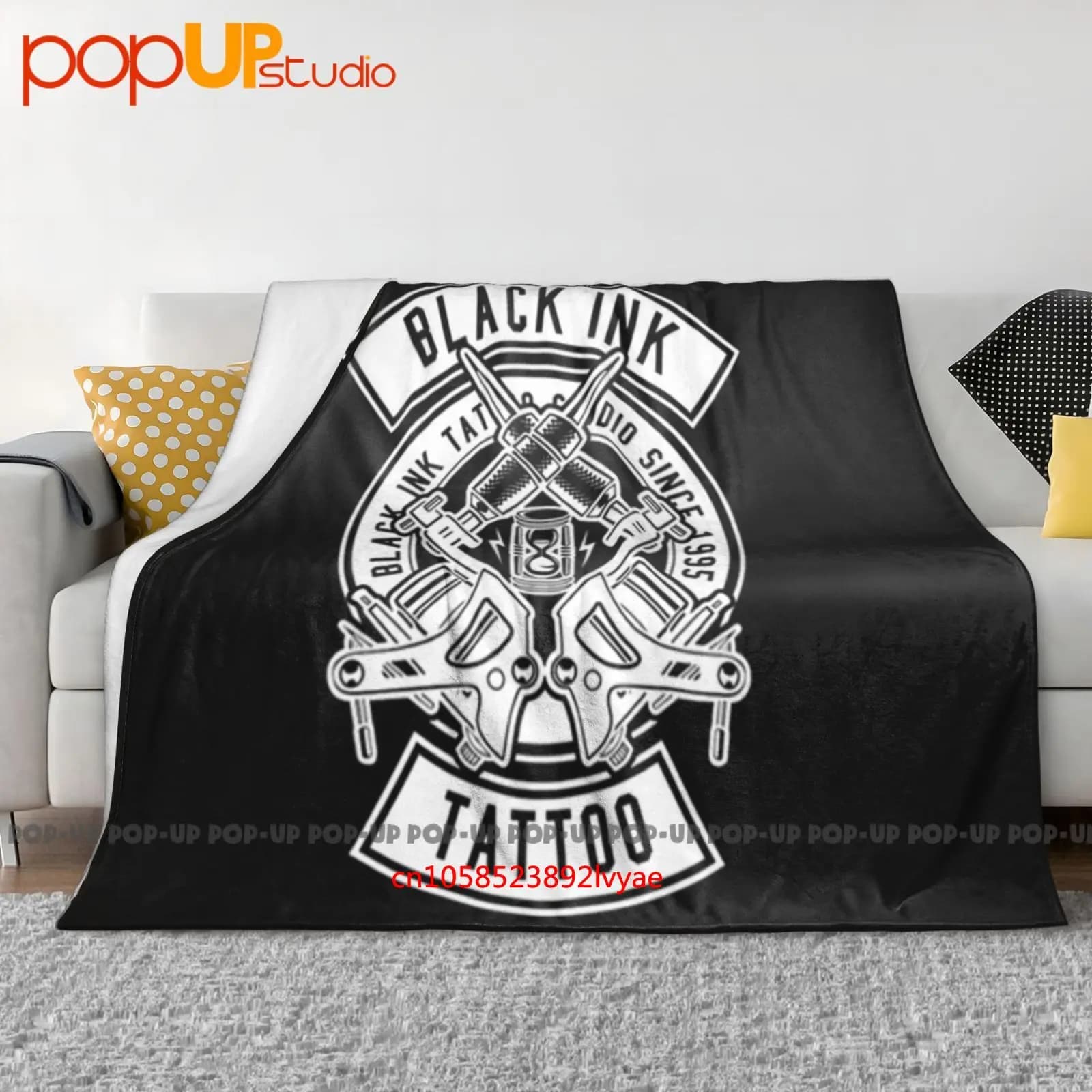 Copridivano invernale con coperta ultra morbida per studio di tatuaggi con inchiostro nero