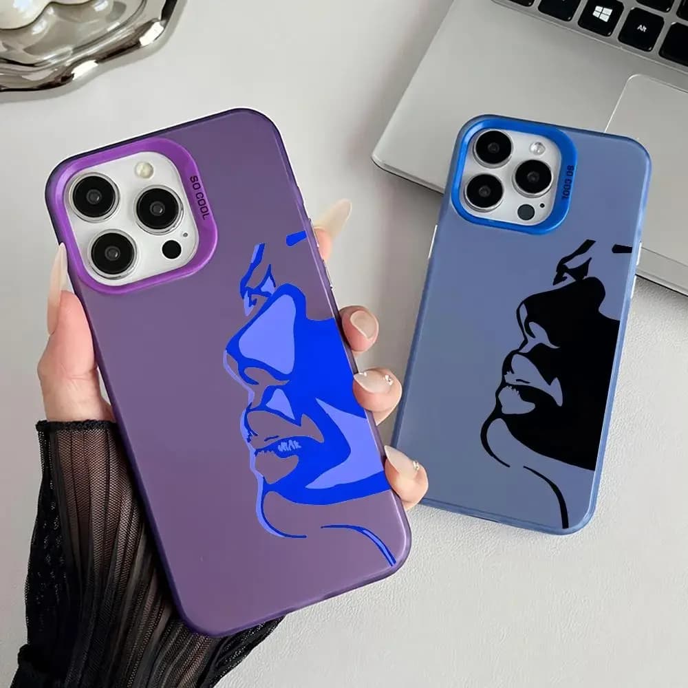 Beautiful Side View Face Silhouette Phone Case For iPhone 17 16 15 14 13 Pro Max Air Colorful Matte Laser Aurora Shockproof