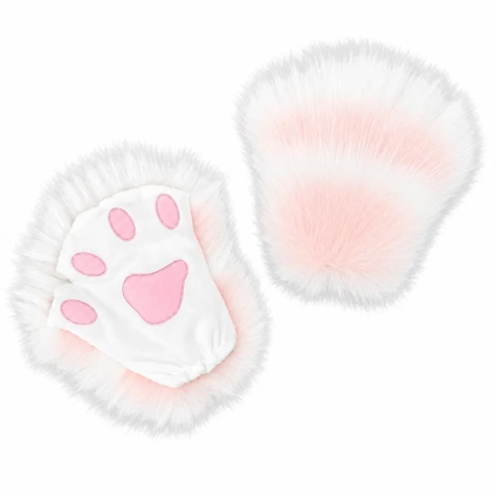 Lolita Cute Cat Paw Gloves Fluffy Furry Plush Gloves Soft Half-Finger Cosplay Gloves Winter