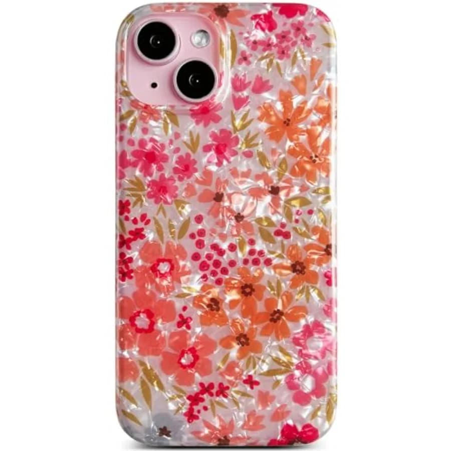 for iPhone 14/13 Case 6.1 inch, Cute Flower Design for Women, Shell Pattern Soft Bumper Lightweight Slim Fit TPU Shockproof Pho
