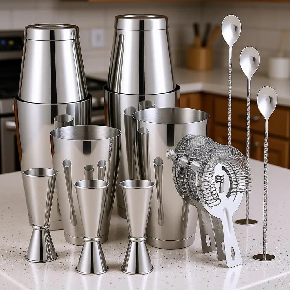 Set Shaker per Cocktail 15 Pezzi, Kit Professionale da Barman, Shaker in Acciaio Inox per Drink, Set da Bar per Miscelare Alcolici