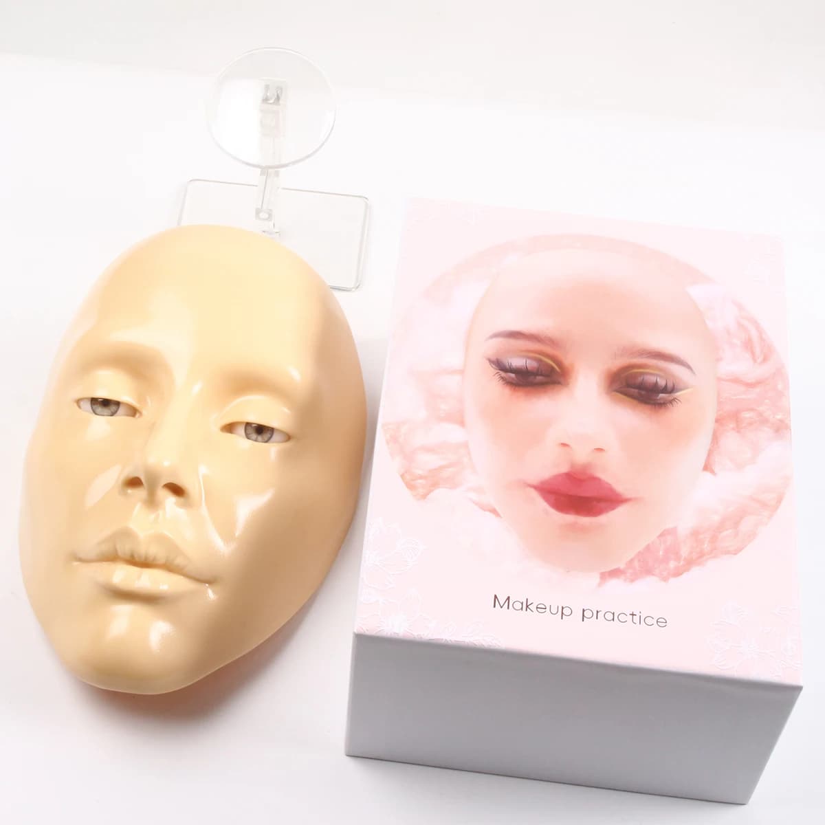 Model for Practical Makeup Complete Face, Silicone 5D mannequin with Organic Leather, Eyes, Eyebrows, Eyelashes and Umbrellas for Beginners