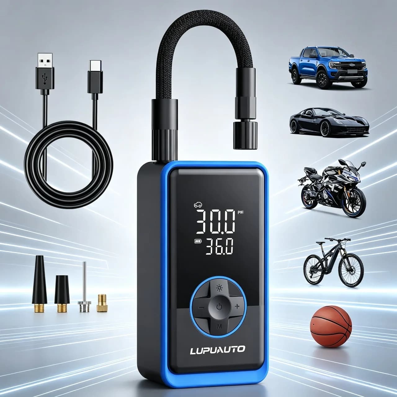 Wireless Car Air Pump Portable Air Compressor for Car Motorcycles Bicycle And Balls 150PSI Electric Tire Inflator with LCD Digital Display
