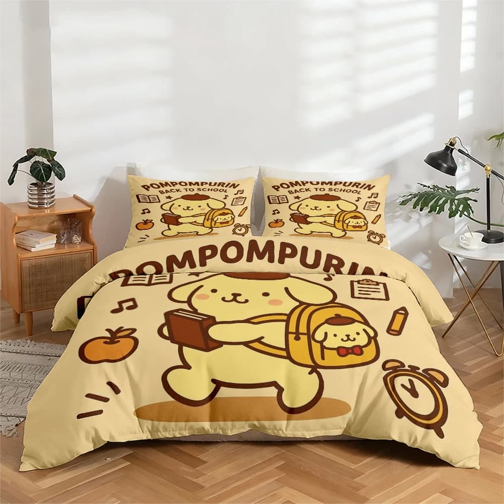 Set of high-definition digital printing bedding in 3 pieces, Pudding theme printed headdress set Dog for return to school, set headdress with large floral pattern, includes 1 headdress + 2 pillowcase, suitable for bedroom, guest room, home decoration, duvet + polyester fiber pillowcase, ultra soft bed linen, thick fabric, suitable for all seasons, washing machine
