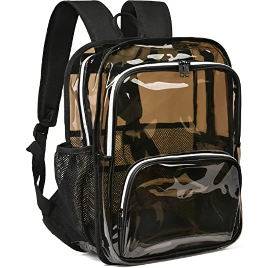 Clear Backpack, 15'' Clear Backpacks for School Heavy Duty See Through Bookbag Amber 0.6mm PVC Backpack for Men Women
