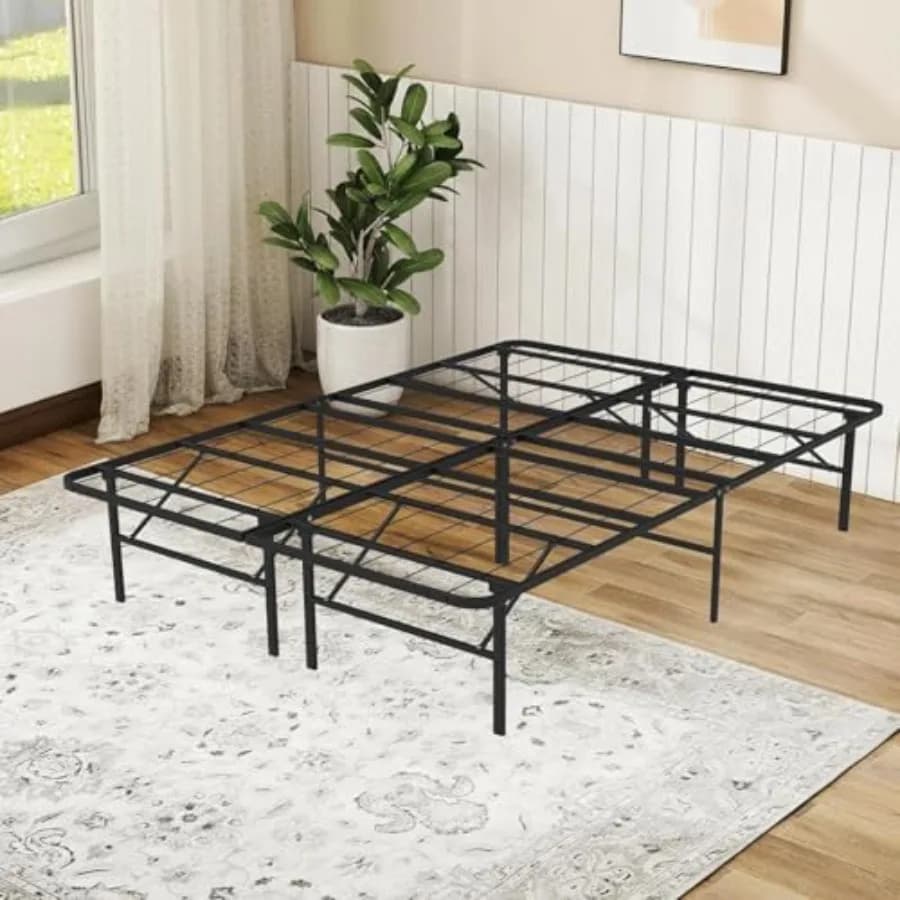 Struttura letto pieghevole a piattaforma in metallo con spazio contenitore sottoletto da 14 pollici, resistente, silenziosa, facile da montare, senza bisogno di box spring.