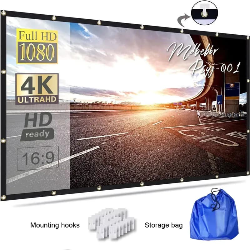 150 inch Projection Screen 16:9 Foldable Anti-Crease Portable Projector Movies Screen for Office Home Theater Indoor Outdoor