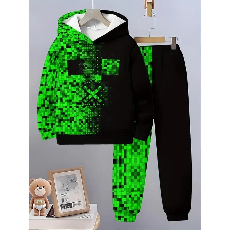 Boys' Fashion 3D Printed Casual Hoodie Set Suitable For Spring And Autumn Season Long Sleeve Sportswear Boys' Outdoor Hoodie Set