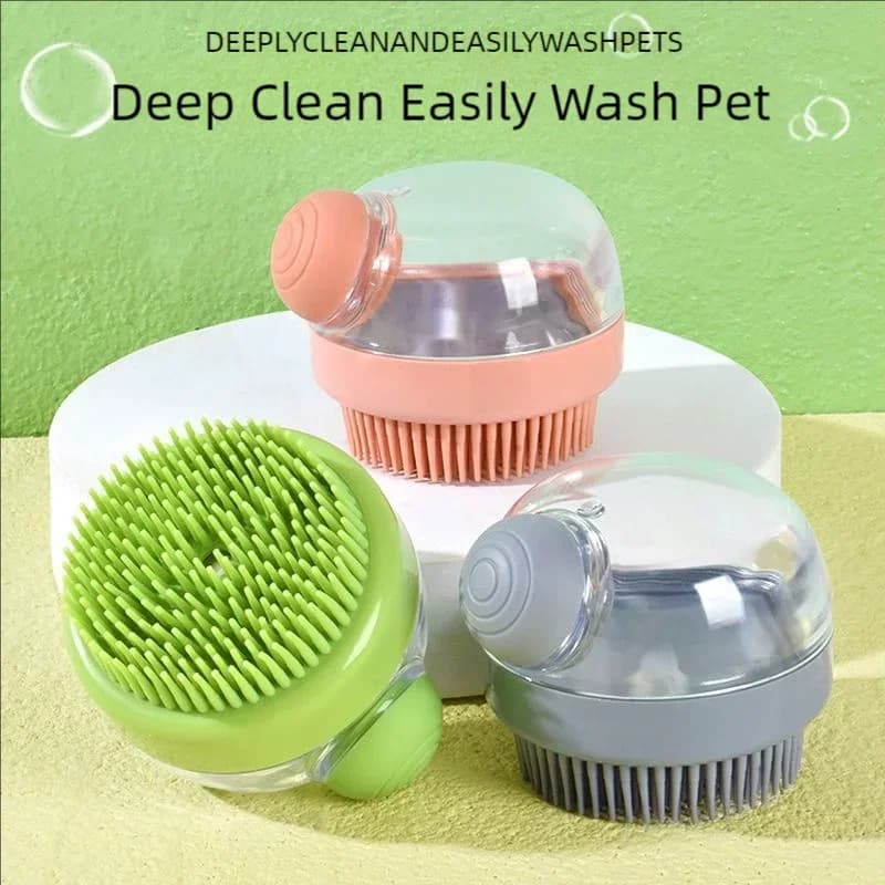 2 In 1 Pet Bath Brush Eco Friendly Silicone Massage Shower Brush With Shampoo Dispenser For Dogs Cats Grooming Cleaning Tool