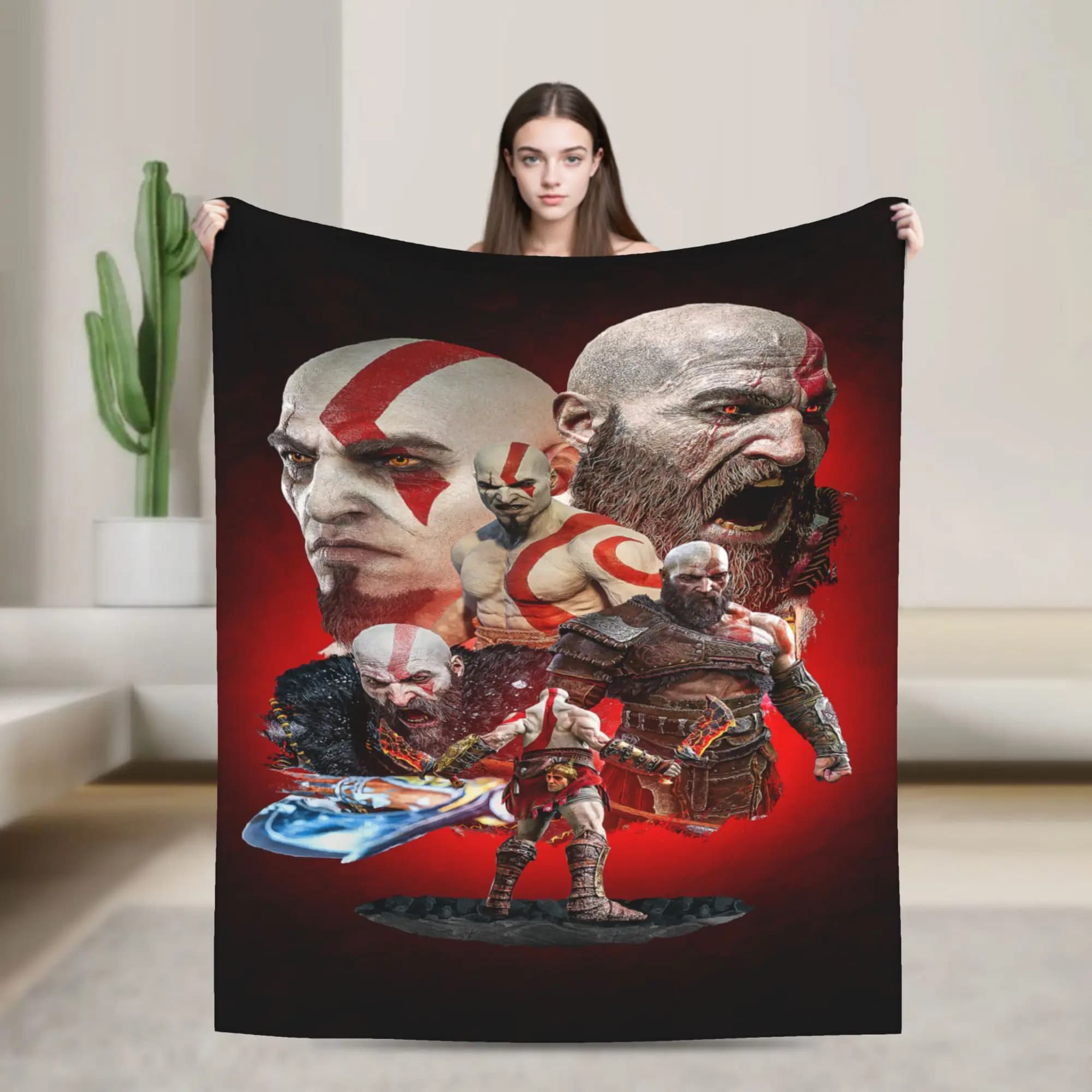 God of War Game Gamers Kratos Flannel Blankets Soft Durable Bedding Throws for Couch Bed Travel Trend Bedspread Sofa Bed Cover