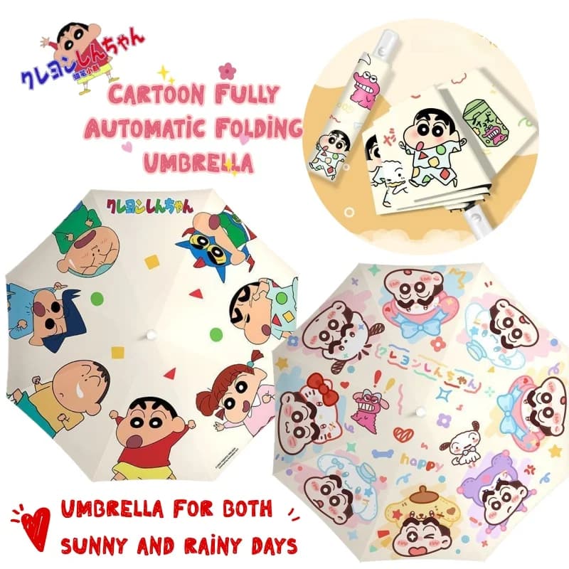 New Custom High Value Crayon Shin-chan Automatic Ombrella, Portable Sun Shade Cute for Double Use Students
