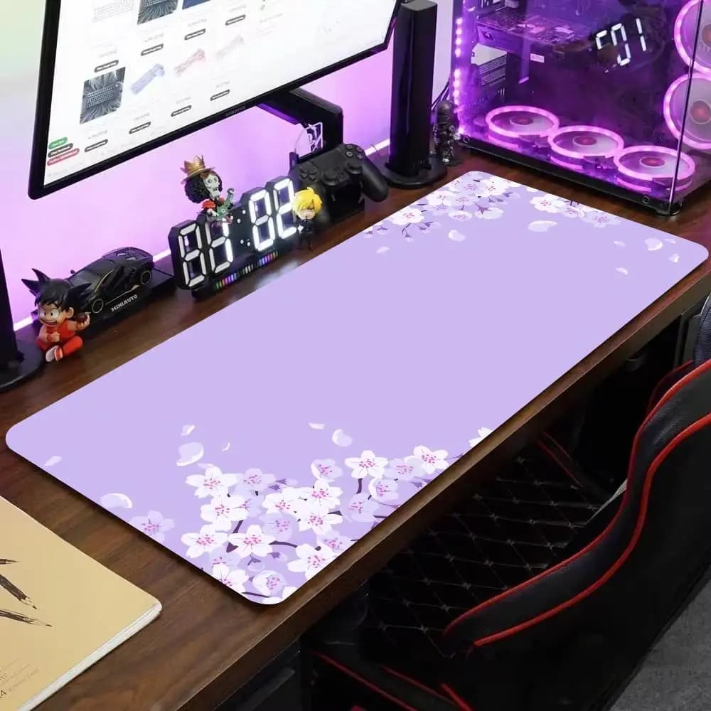 Viola Giappone Sakura Mouse Pad Grande Computer Ufficio Gioco Tavolo Zerbino XXL Gomma antiscivolo Tastiera da gioco Mousepad Tappetini da scrivania lunghi