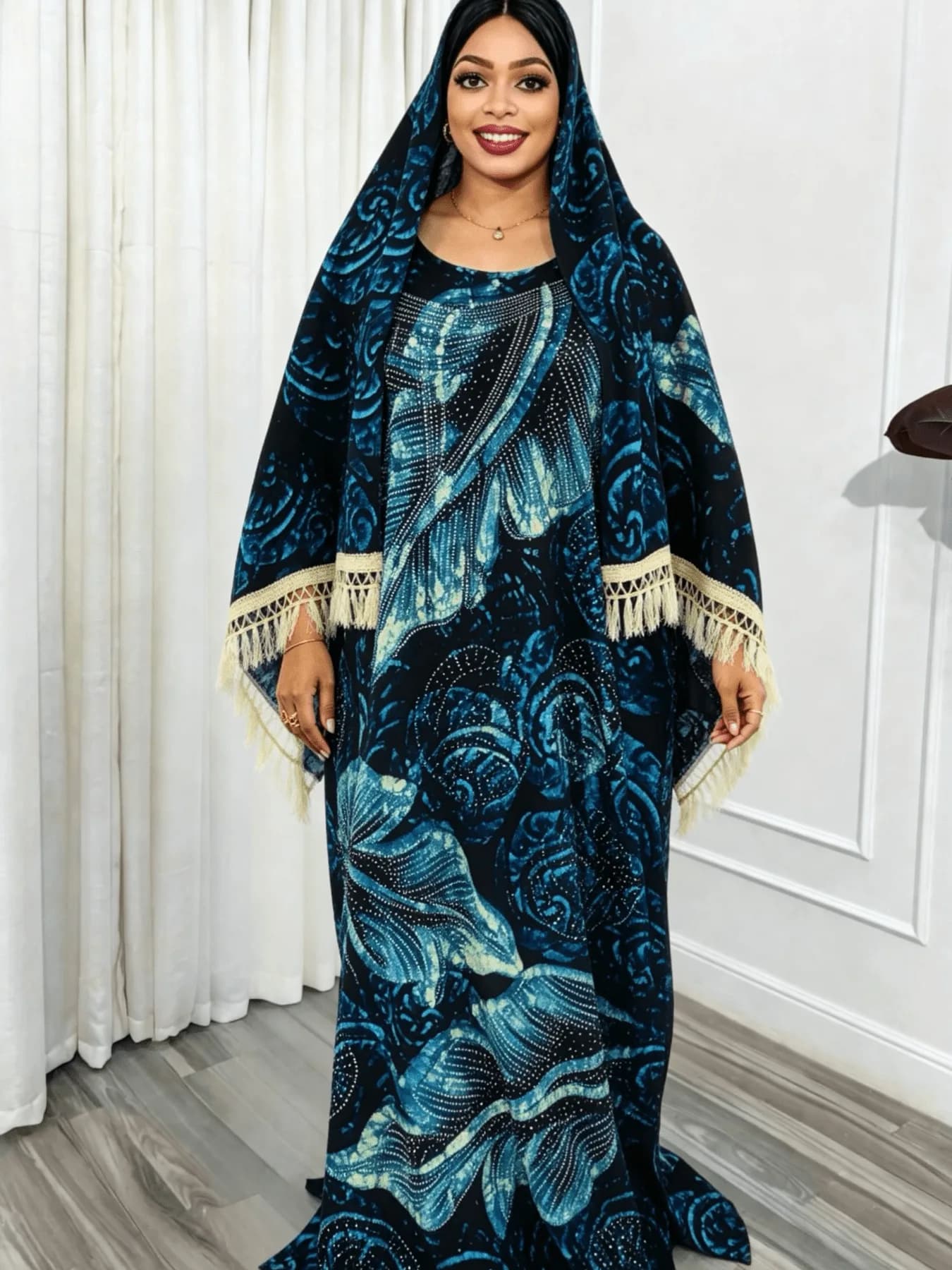 Abaya Tradizionale del Medio Oriente Taglie Forti, Vestito Turco con Paillettes Stampate, Abito Tradizionale Africano