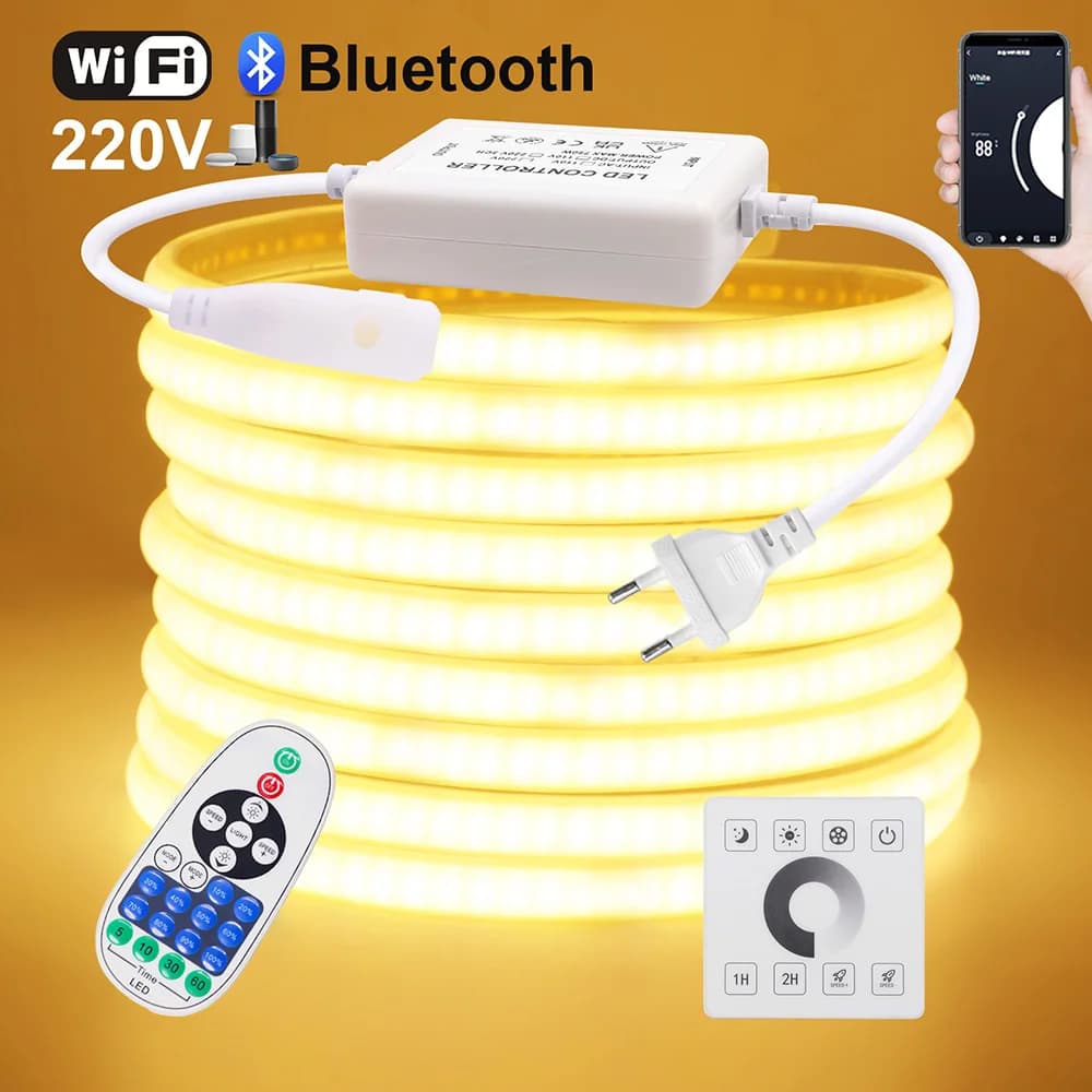 Wall Touch COB LED Neon Strip Light Wifi Bluetooth 23 tasti Telecomando 220V Dimmer Kit di alimentazione 5m 10m 20m 40m 0.5m 240LED/m Flex