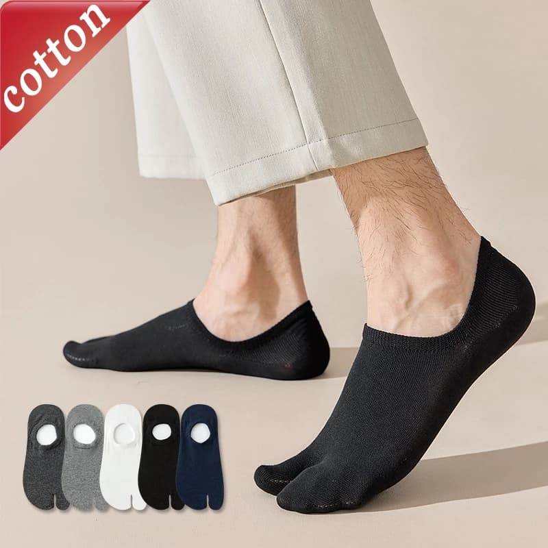 5 Pairs Men's Toe Socks Set Japanese Solid Color Verstaile Anti-slip Shallow-mouth Ankle Socks Sports Cotton Socks Wholesale