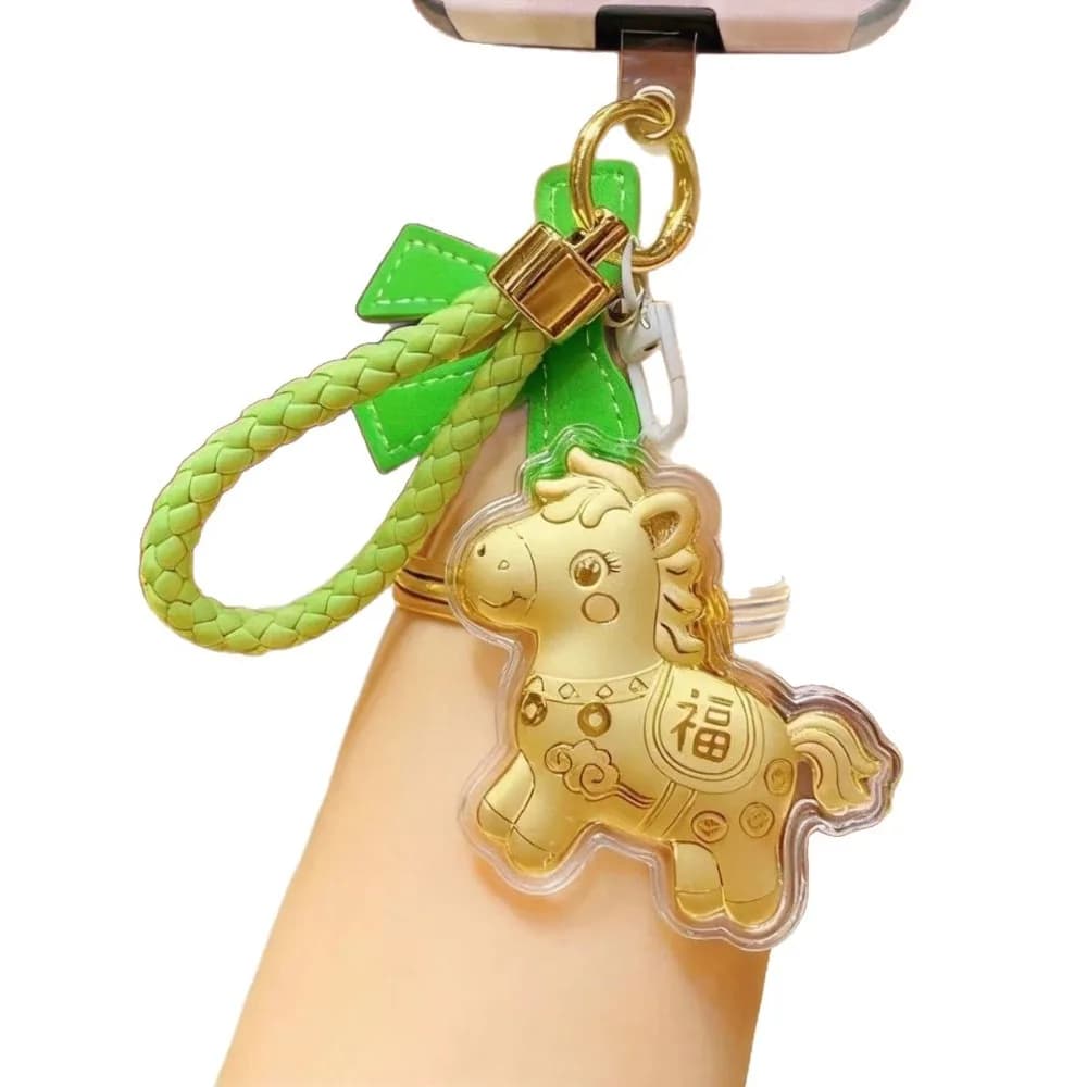 Nuovo Portachiavi a Forma di Cavallo, Ciondolo per Zaino, Mascotte Portafortuna alla Moda, Ciondolo di Capodanno, Portachiavi Zodiacale con Fiocco, Catena per Cellulare