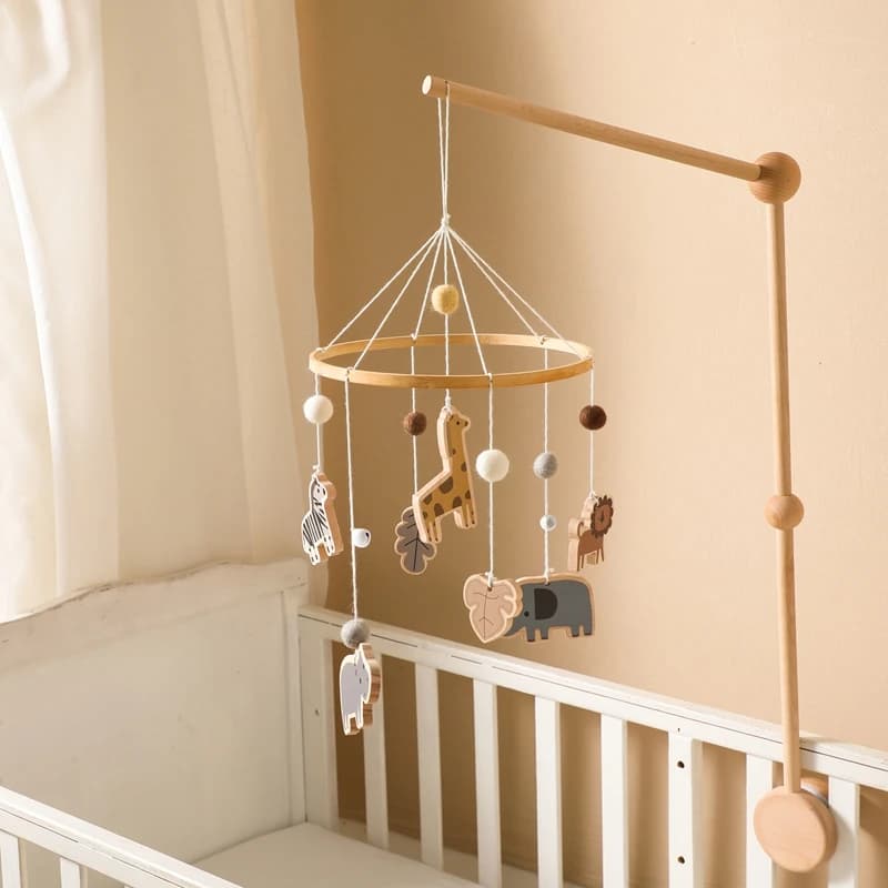 Sonaglio per bambini giocattolo in legno cartone animato animali della foresta sonaglio campanelli per lenire giocattolo 0-12 mesi culla letto mobile campana regali per neonato