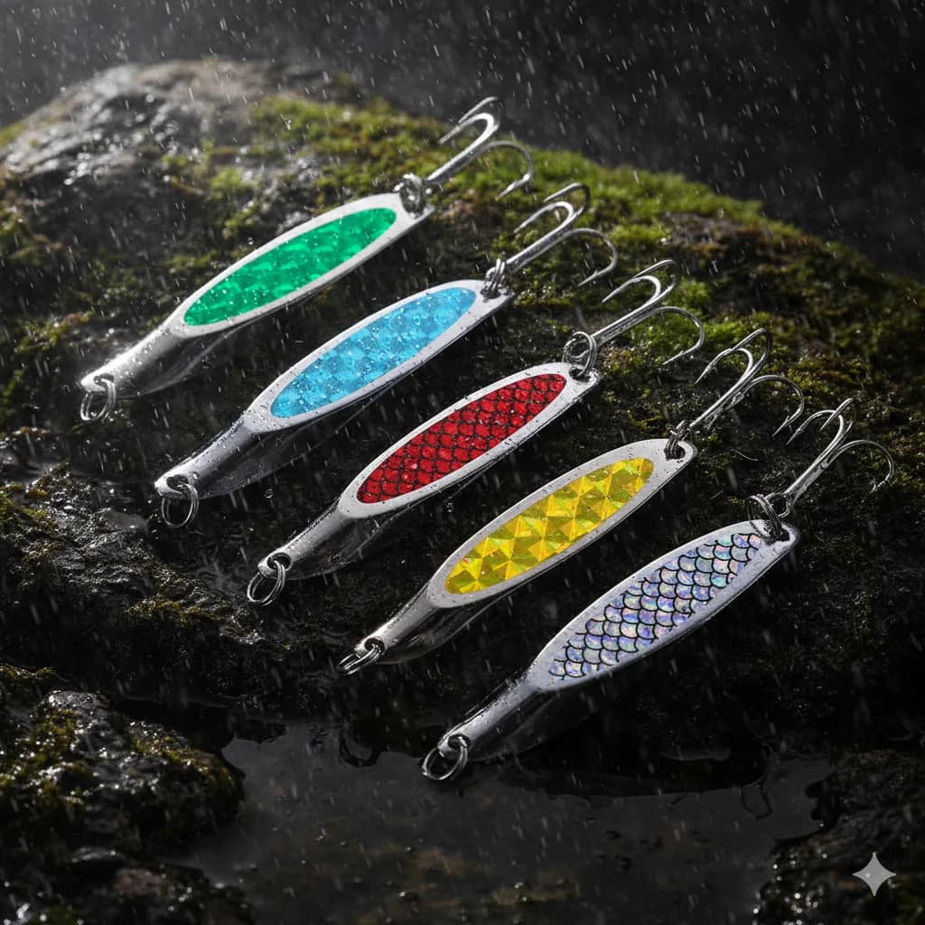 Set of 5 Metal Fishing Knits 7cm 21g, Ribbon Esca Rotante Reflecting Laser for Trout, Spigola, Luccio, Lucioperca e Acqua Salata