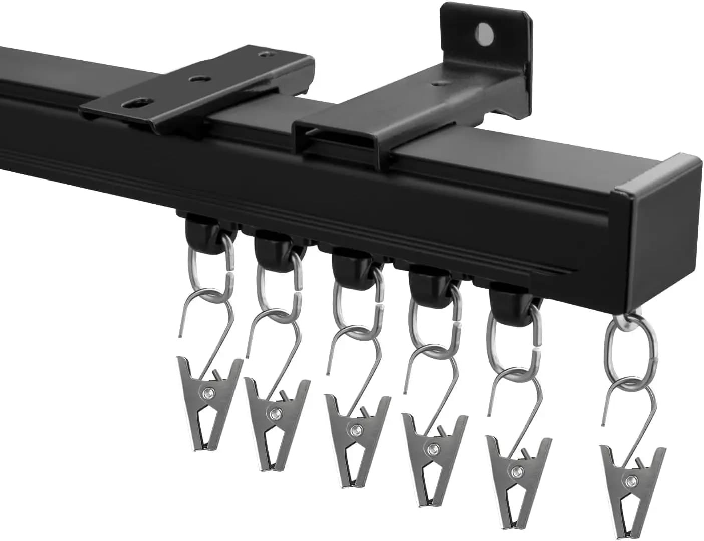 Ceiling curtain system for heavy duty, black 9-12 feet, wall mounting option for room dividers