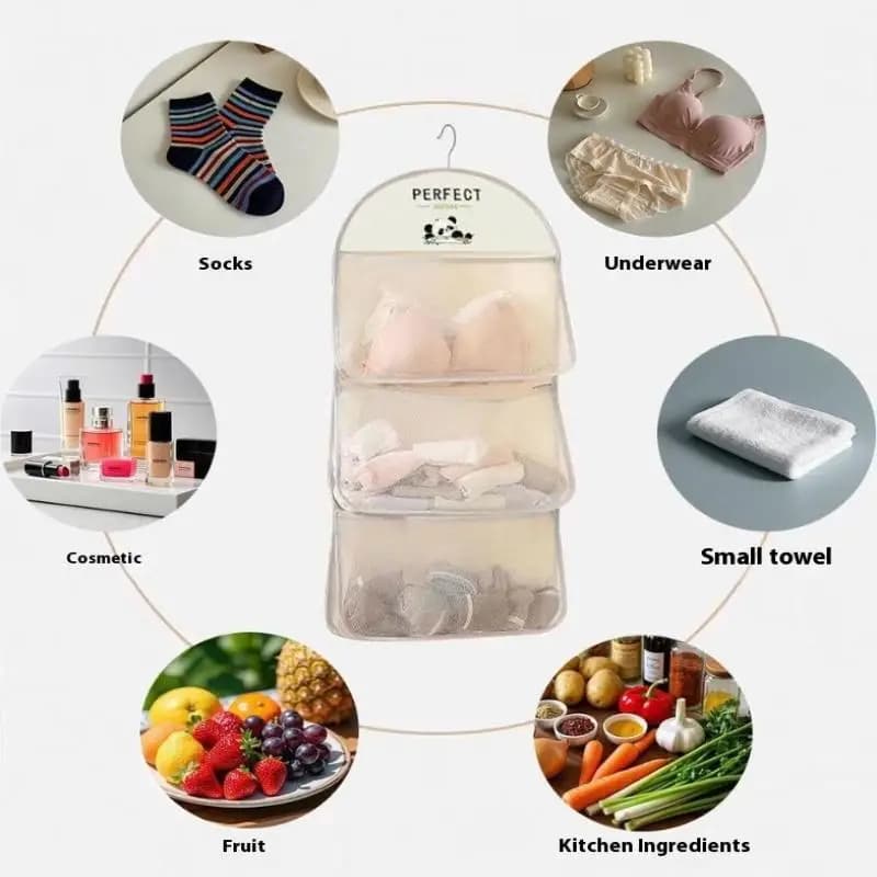 💐 2/3Layer Large Capacity Storage Mesh Bag Underwear Socks Storage Bag Breathable Wardrobe Organizer With Clothes Hanger